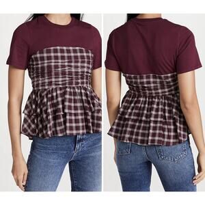 Cinq a Sept Anthro Women’s Merlot vica plaid top Size small